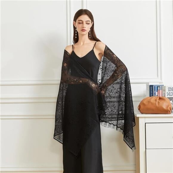 Women’s Floral Lace Shawls Wraps Black2 - Picture 2 of 6